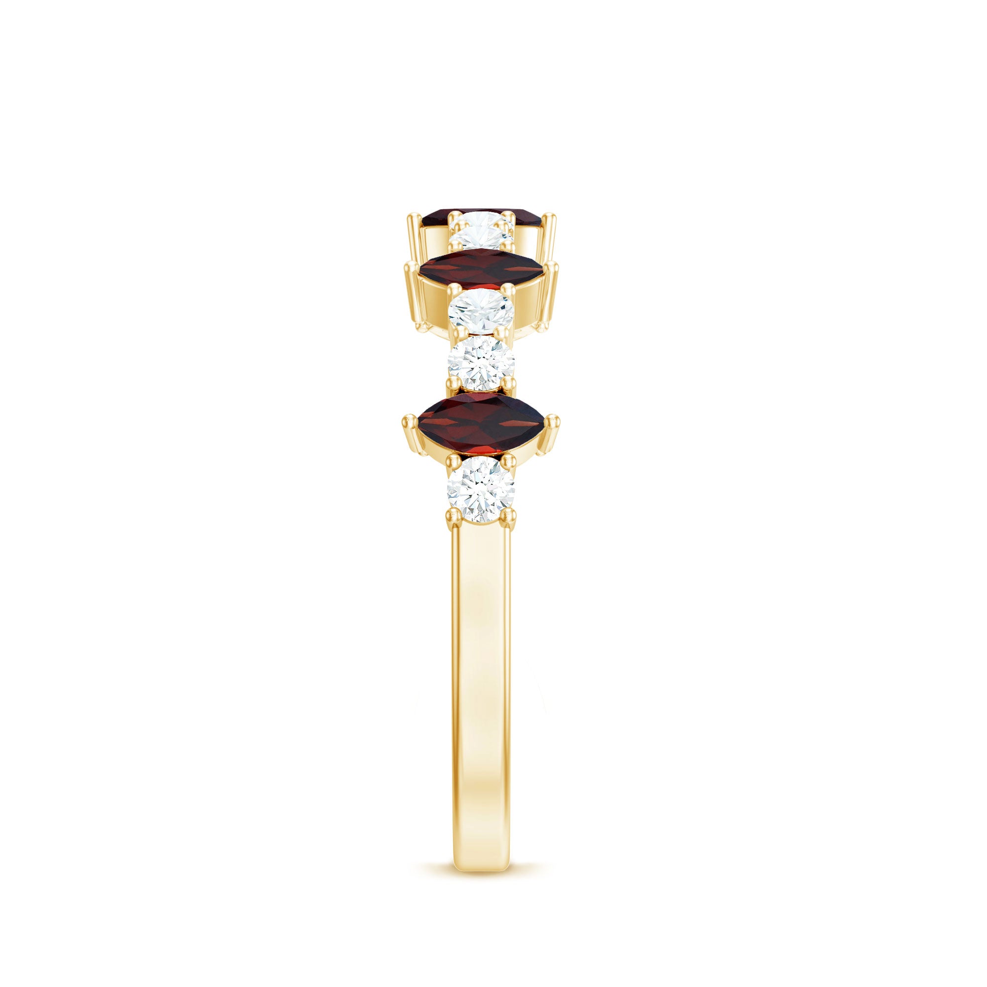 Natural Marquise Garnet Half Eternity Ring with Diamond AAA - Rosec Jewels