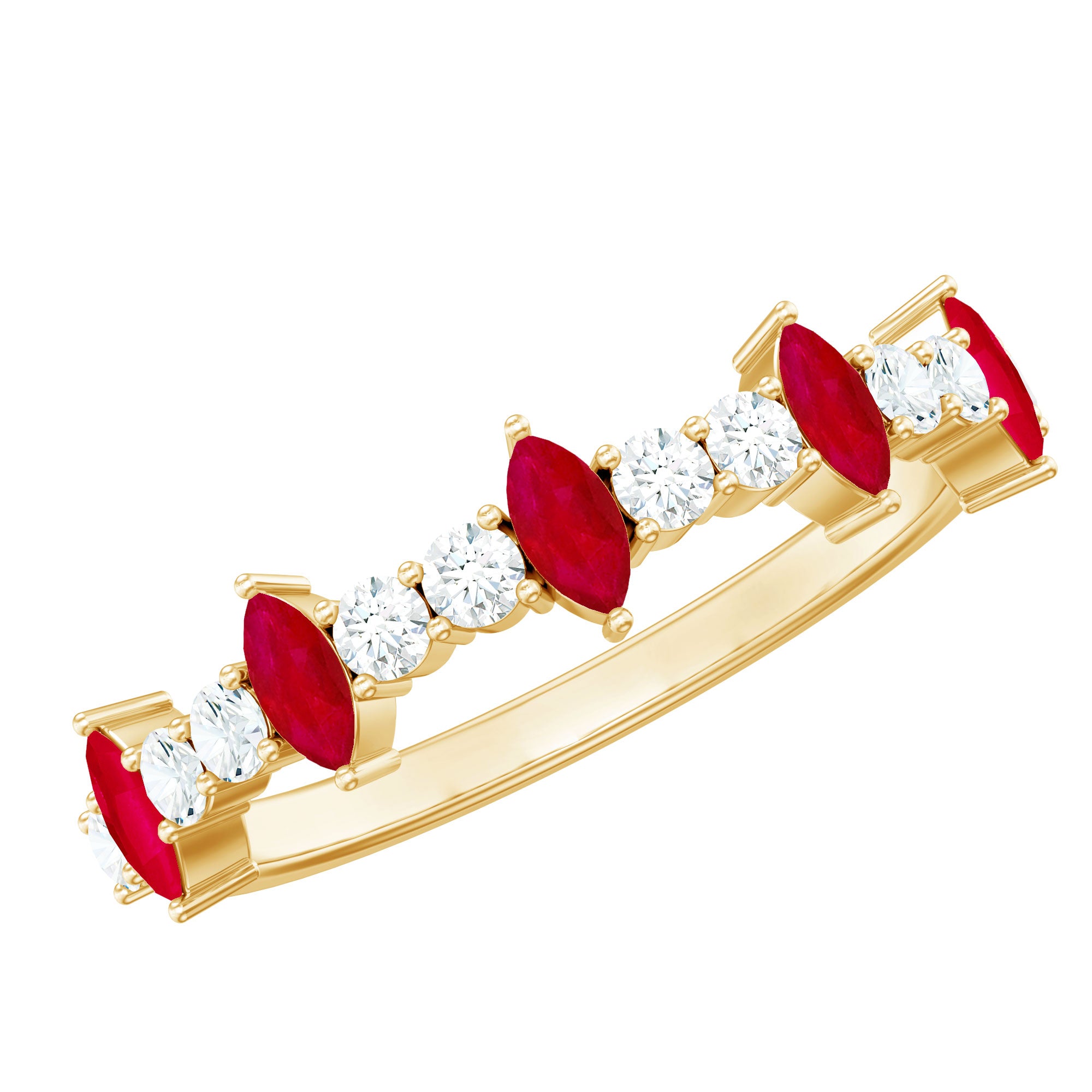 Rosec Jewels-Natural Marquise Ruby Diamond Half Eternity Ring