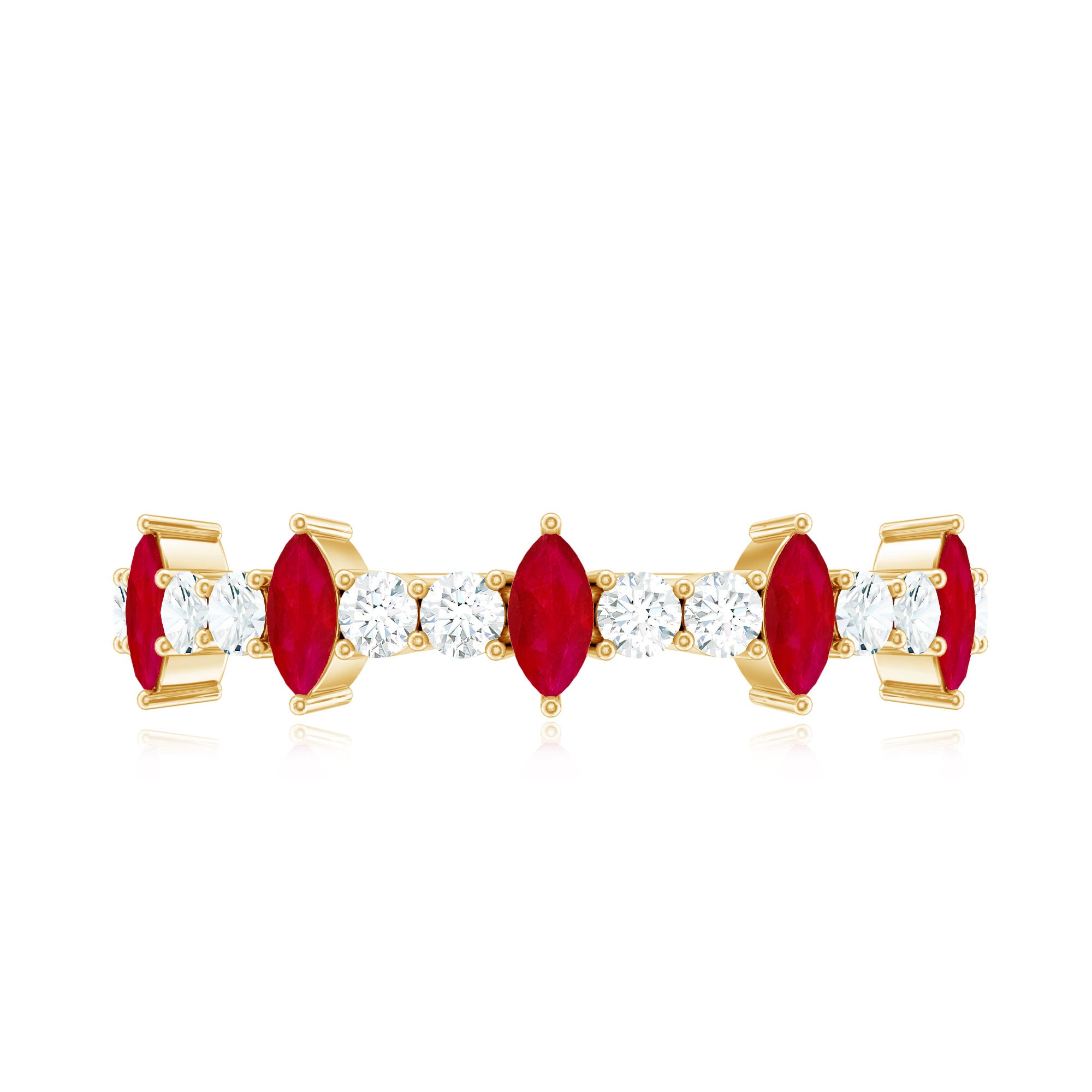 Rosec Jewels-Natural Marquise Ruby Diamond Half Eternity Ring