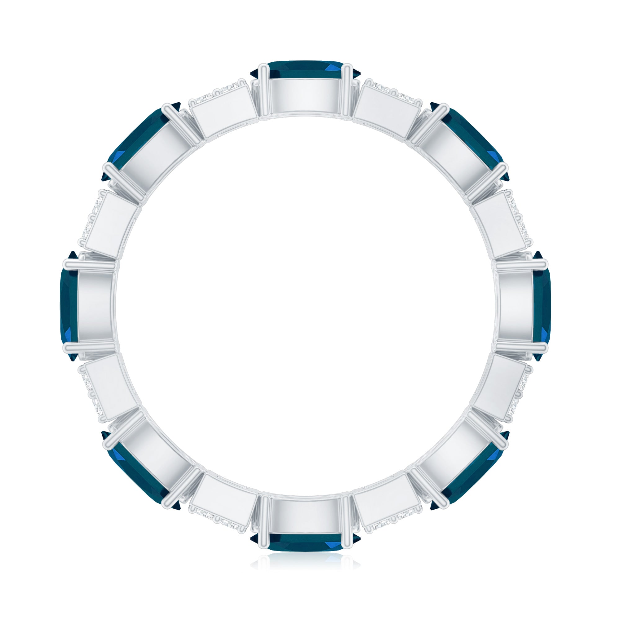 Rosec Jewels-Oval London Blue Topaz Full Eternity Band Ring with Diamond