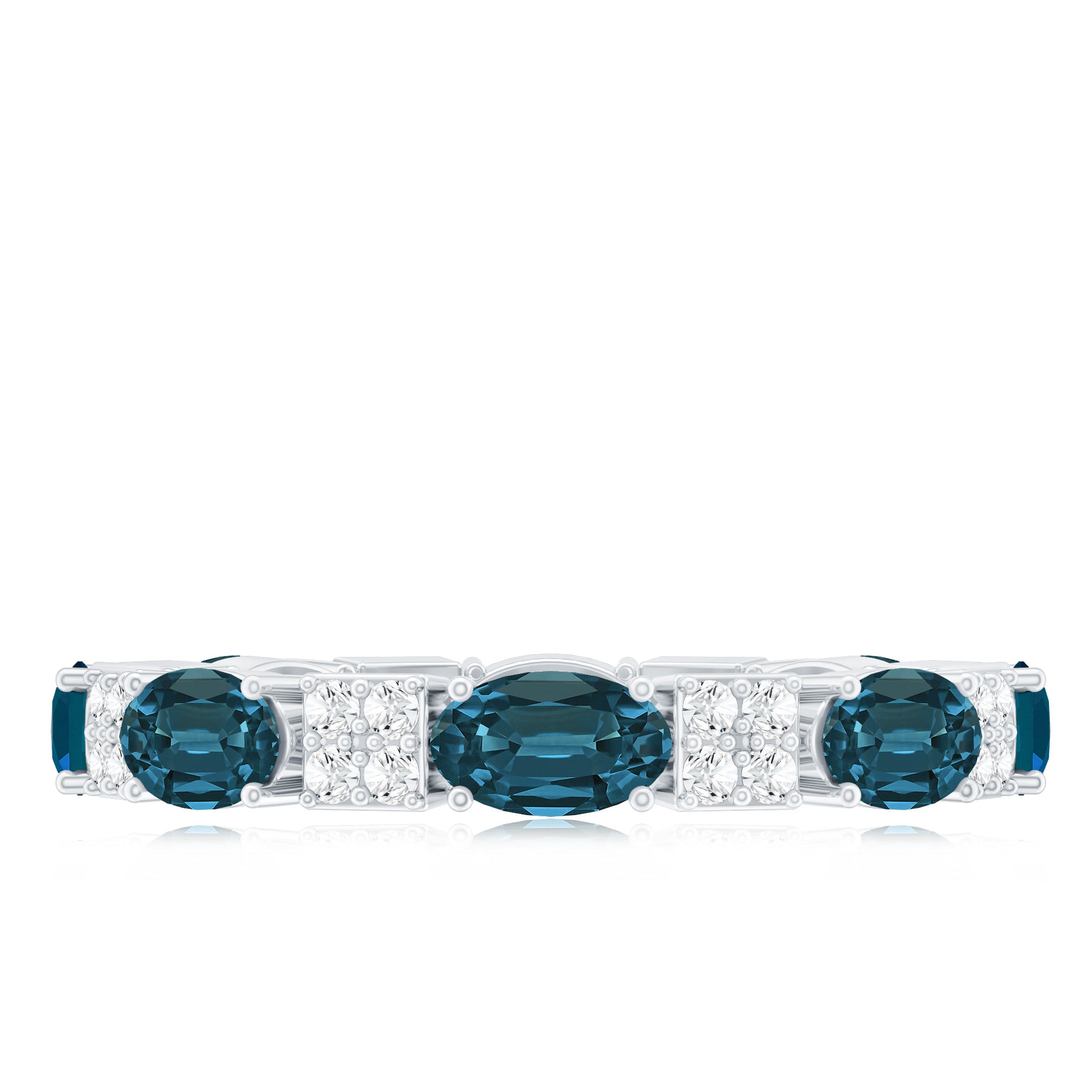 Rosec Jewels-Oval London Blue Topaz Full Eternity Band Ring with Diamond