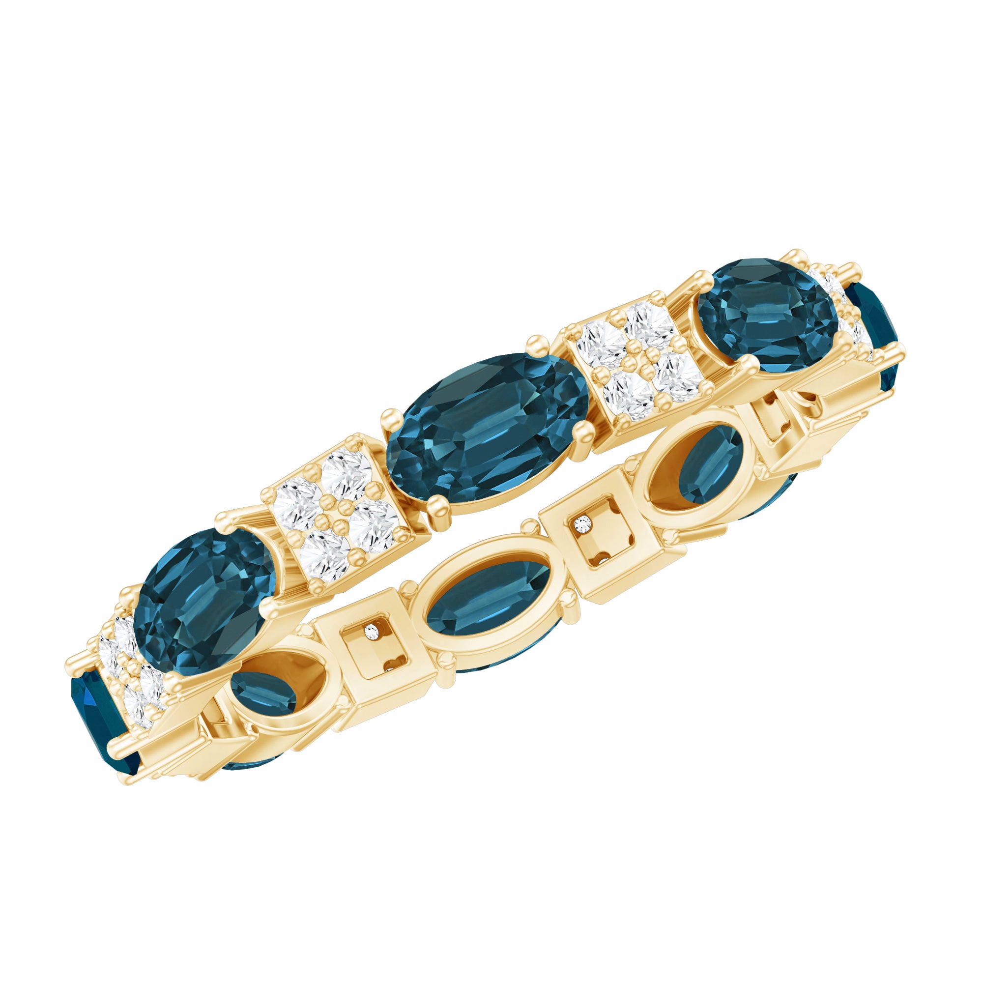 Rosec Jewels-Oval London Blue Topaz Full Eternity Band Ring with Diamond