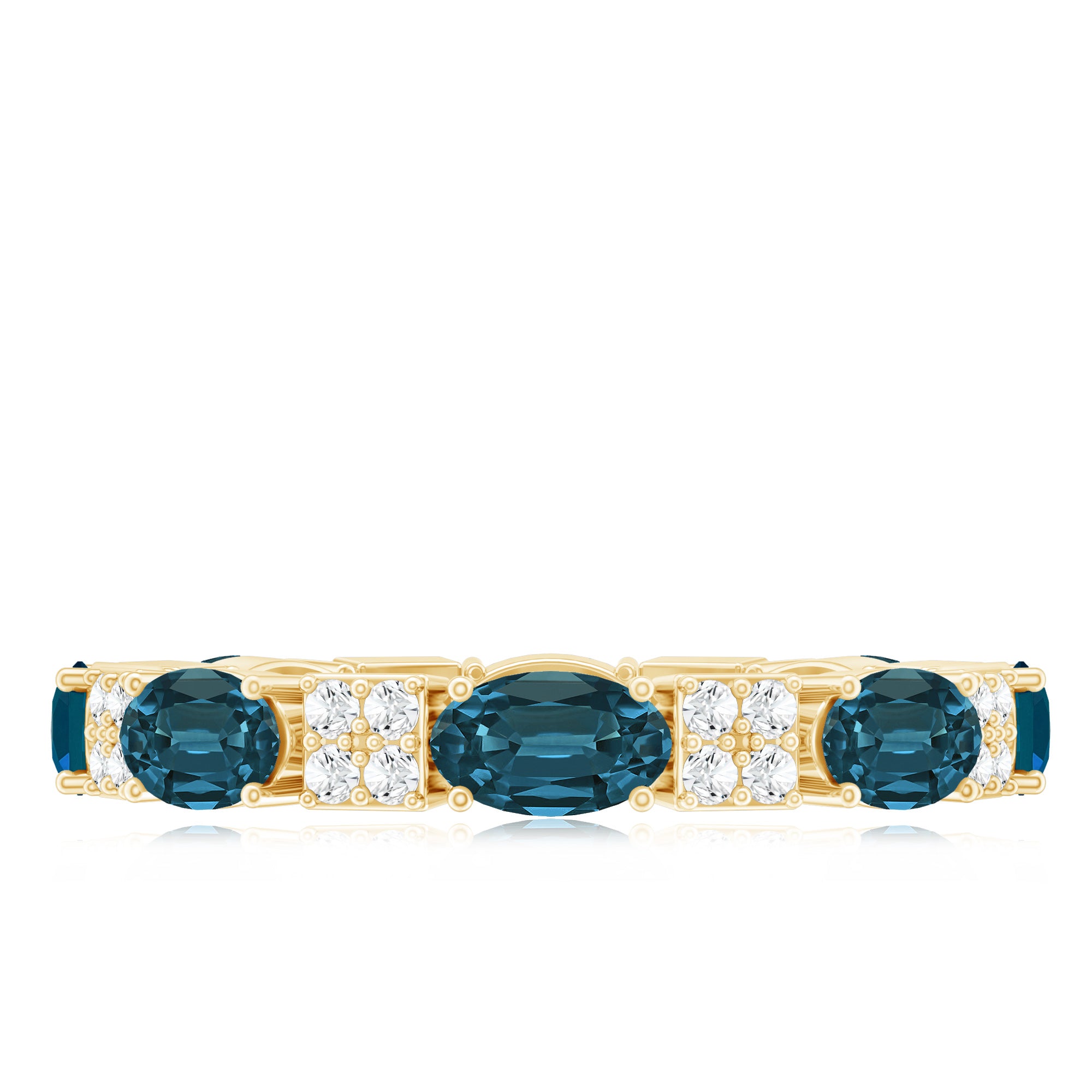 Rosec Jewels-Oval London Blue Topaz Full Eternity Band Ring with Diamond
