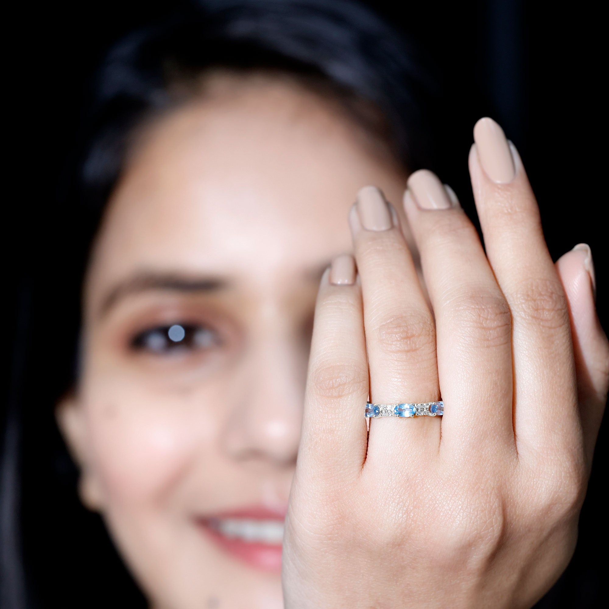 Rosec Jewels-Real Aquamarine and Diamond Full Eternity Ring