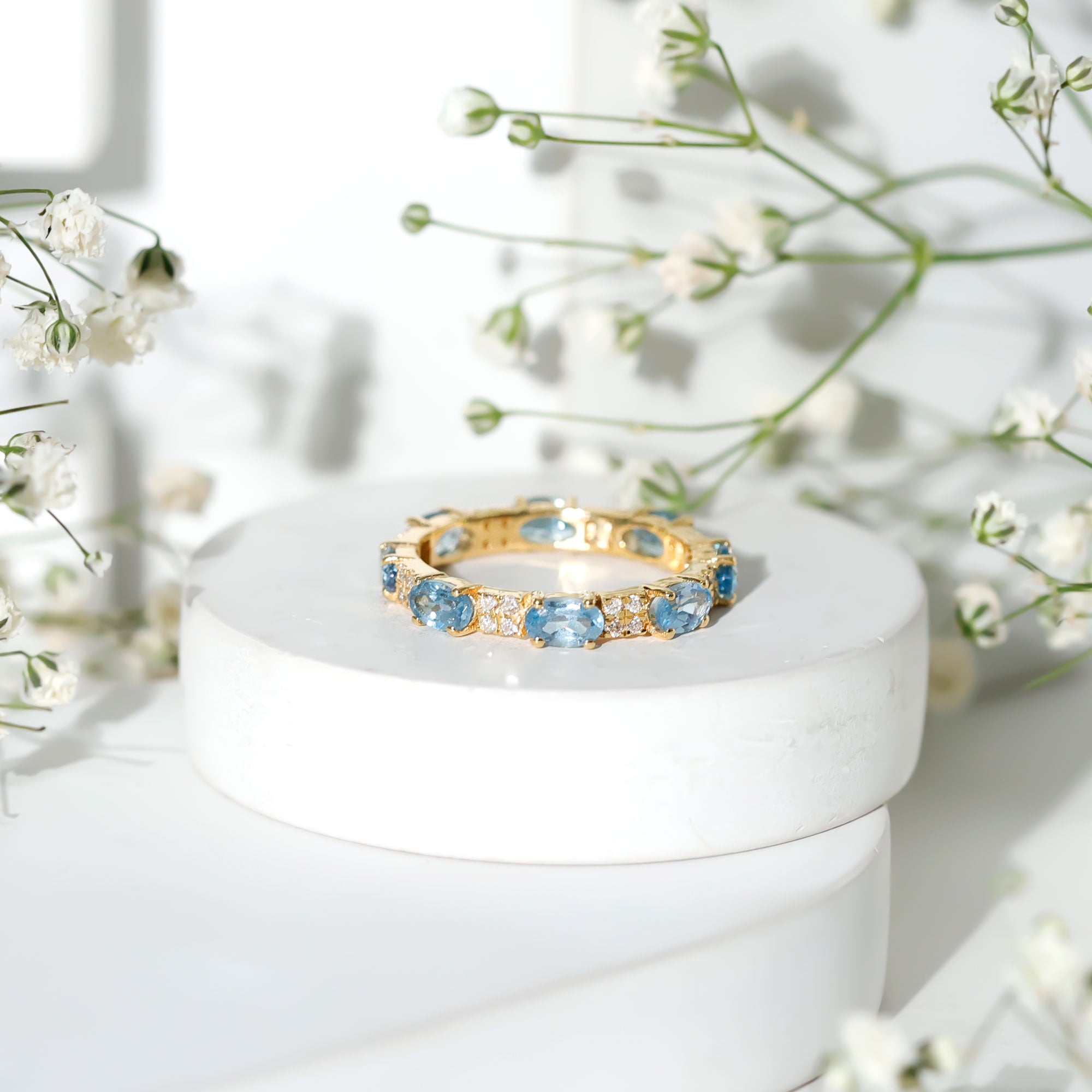 Rosec Jewels-Real Aquamarine and Diamond Full Eternity Ring