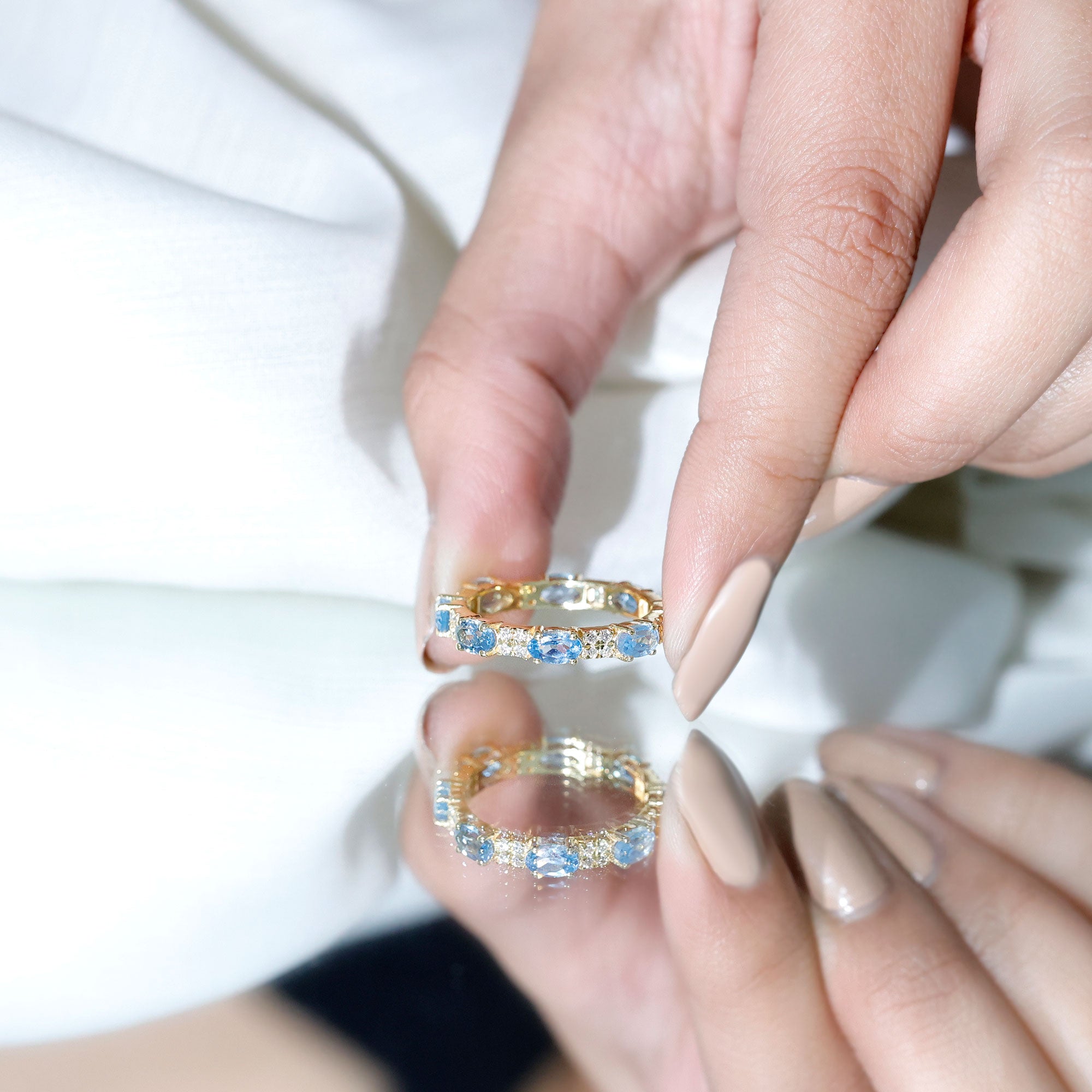 Rosec Jewels-Real Aquamarine and Diamond Full Eternity Ring