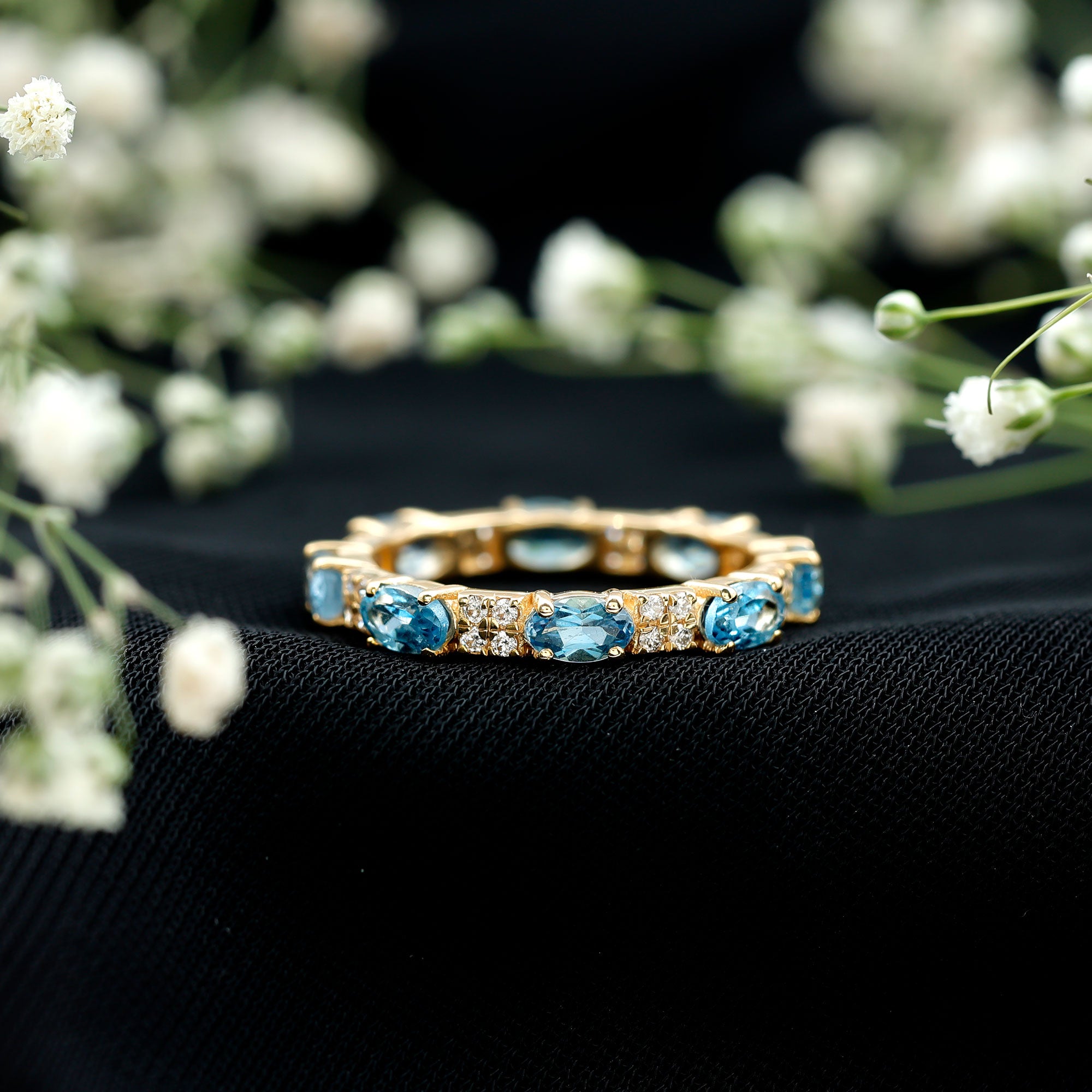 Rosec Jewels-Real Aquamarine and Diamond Full Eternity Ring