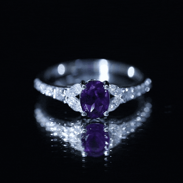 Natural 1 Carat Amethyst Oval Engagement Ring with Diamond AAA - Rosec Jewels