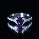 Natural 1 Carat Amethyst Oval Engagement Ring with Diamond AAA - Rosec Jewels