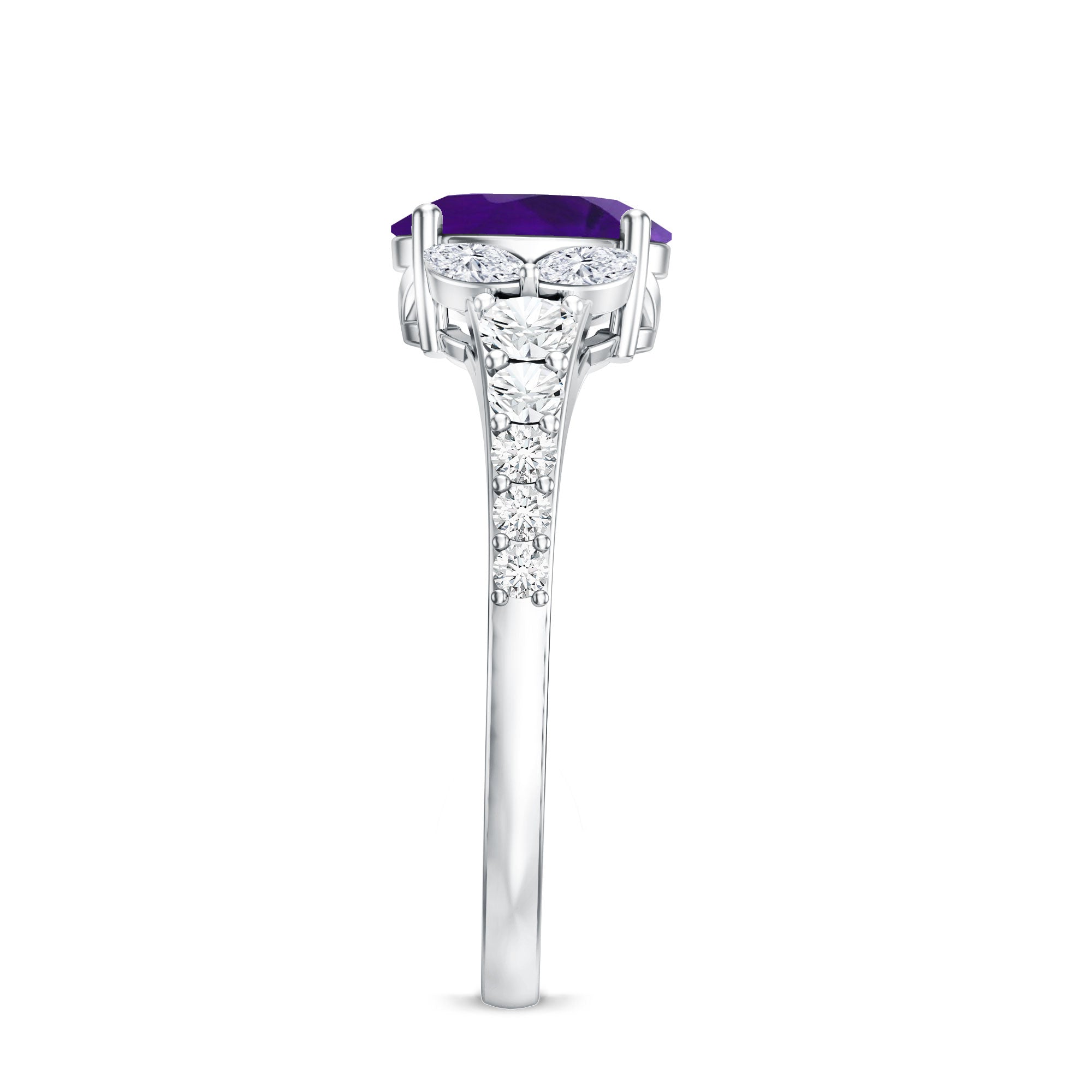 Natural 1 Carat Amethyst Oval Engagement Ring with Diamond AAA - Rosec Jewels