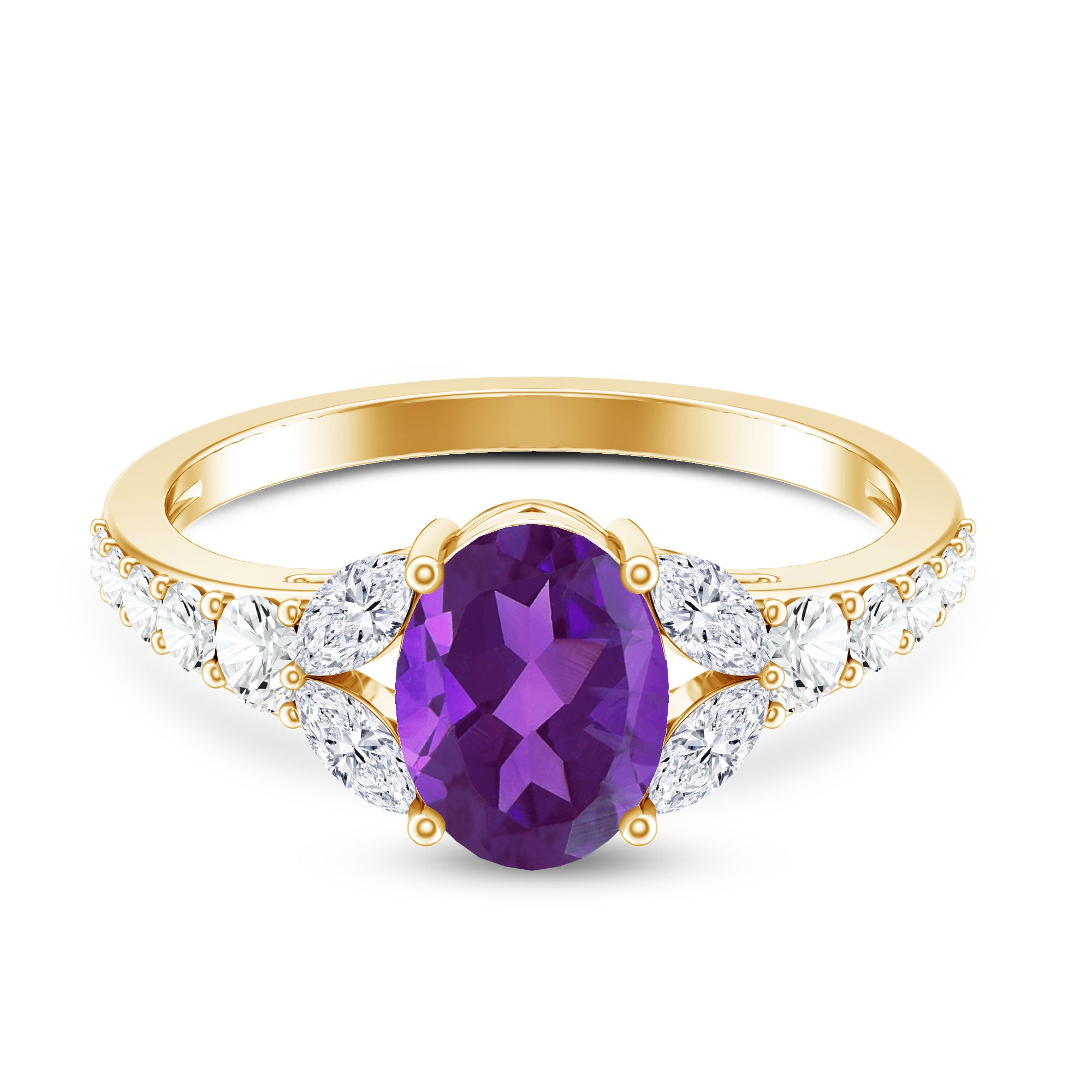 Natural 1 Carat Amethyst Oval Engagement Ring with Diamond AAA - Rosec Jewels