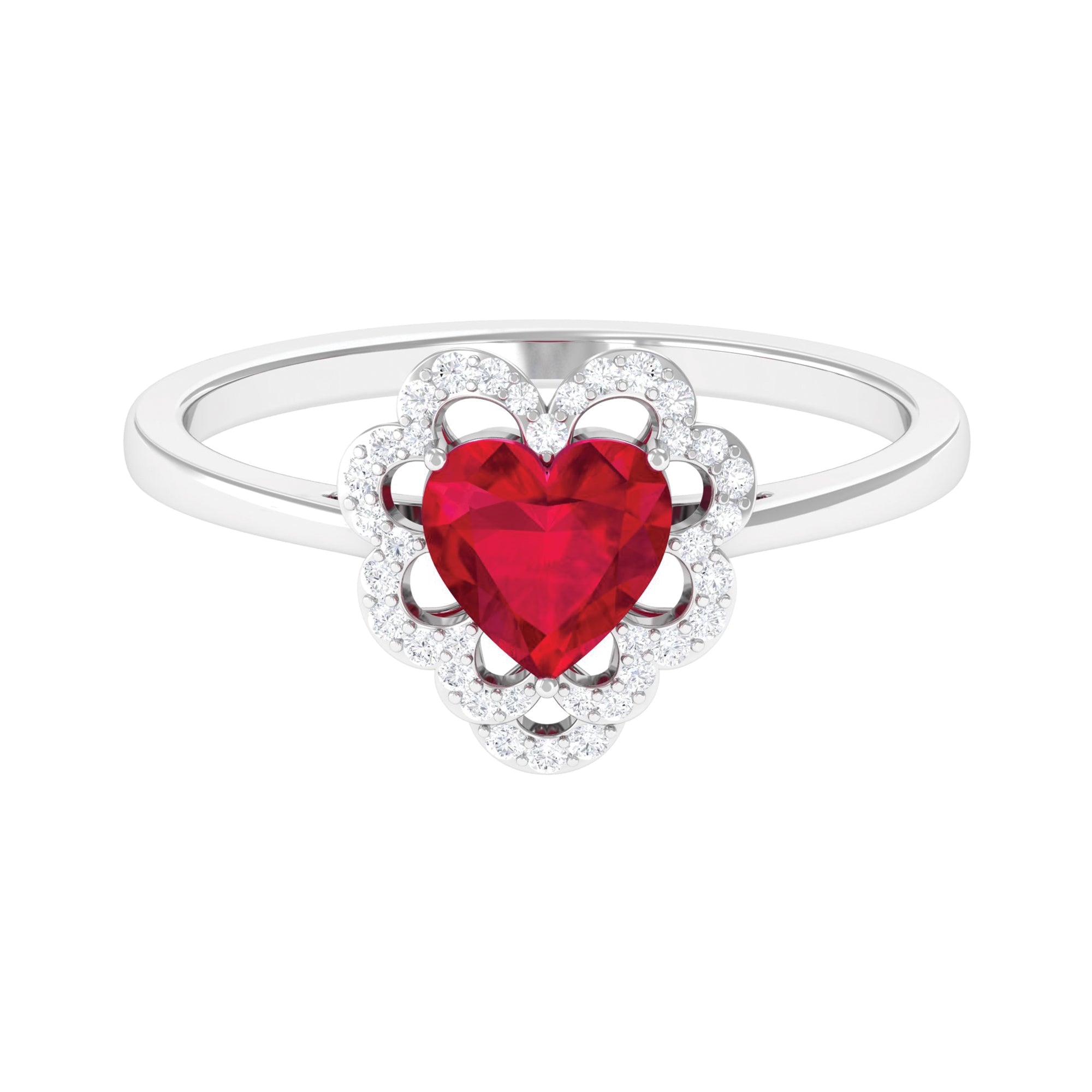 1 CT Lab Created Ruby Heart Engagement Ring with Diamond Accent