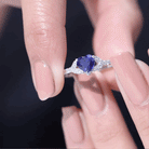 Heart Shape Lab Grown Blue Sapphire Ring with Diamond Lab Created Blue Sapphire - ( AAAA ) - Quality - Rosec Jewels