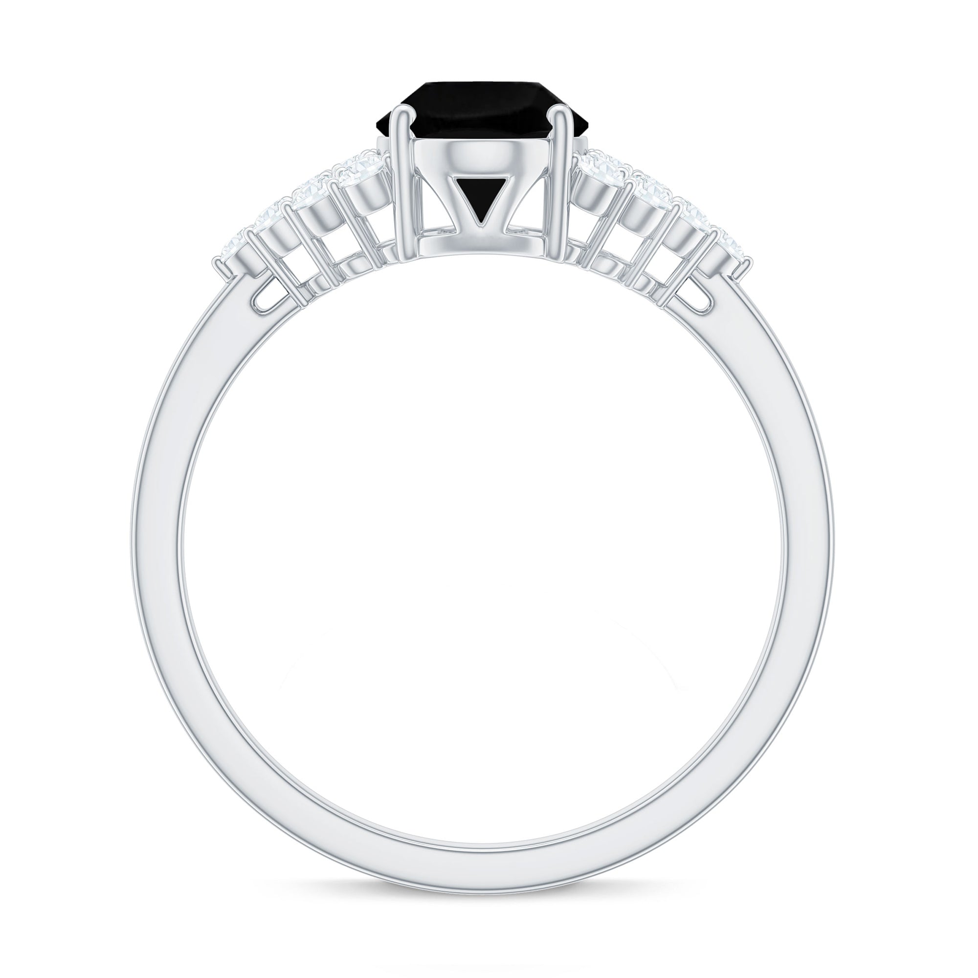 1.9 Carat Lab Grown Black Diamond Oval Engagement Ring with White Diamond AAAA ( Synthetic ) - Rosec Jewels