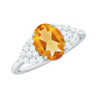 Rosec Jewels-Natural Yellow Citrine Oval Engagement Ring with Diamond Side Stones