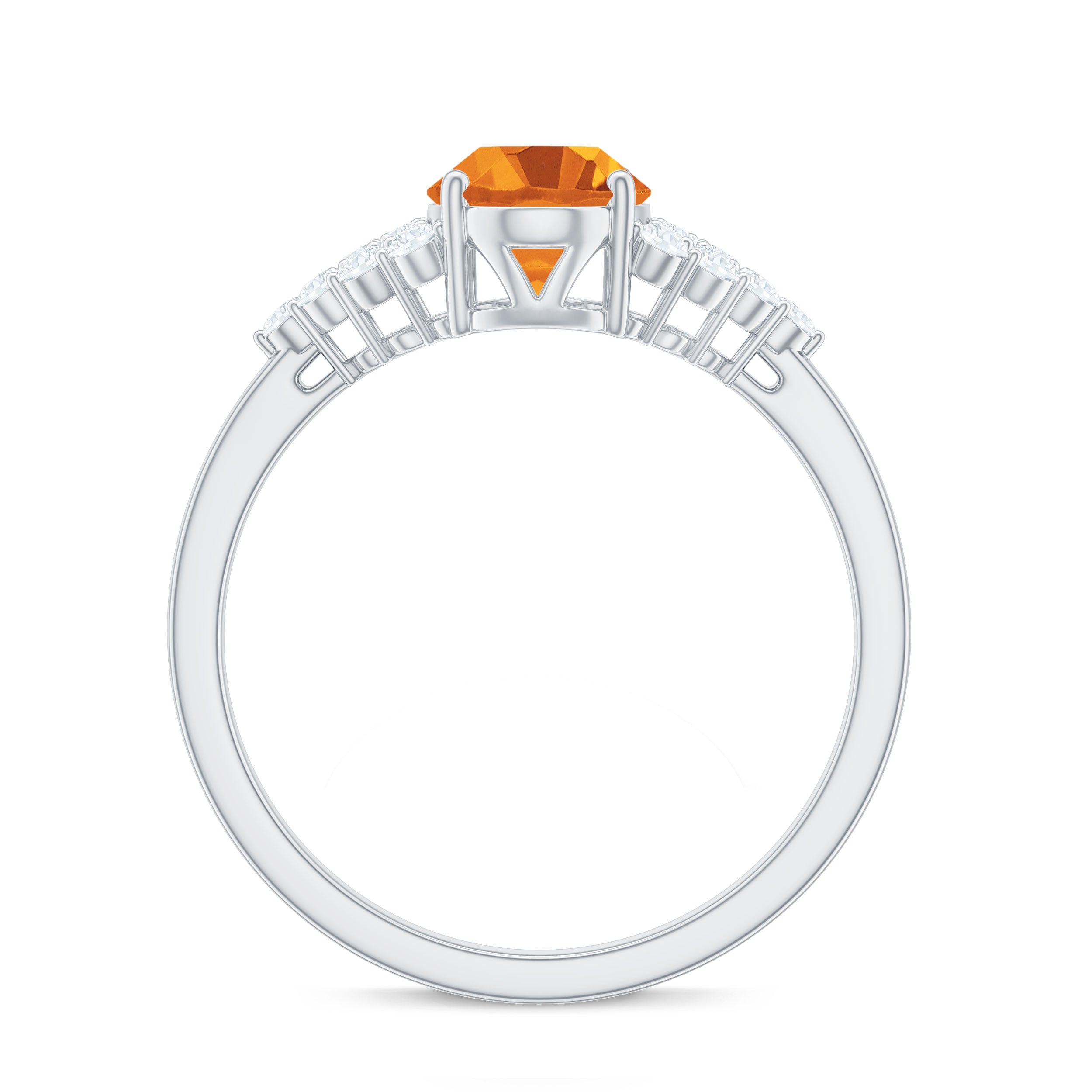 Rosec Jewels-Natural Yellow Citrine Oval Engagement Ring with Diamond Side Stones