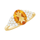 Rosec Jewels-Natural Yellow Citrine Oval Engagement Ring with Diamond Side Stones