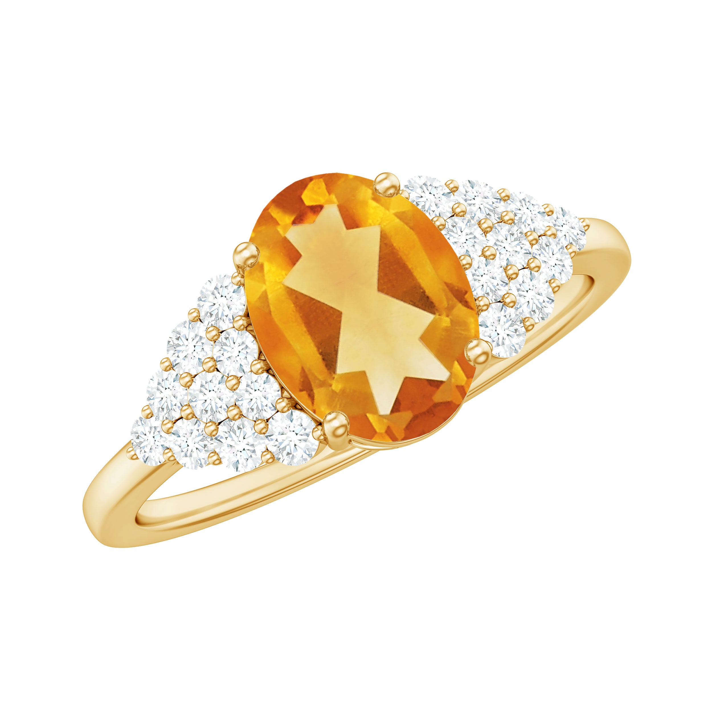 Rosec Jewels-Natural Yellow Citrine Oval Engagement Ring with Diamond Side Stones