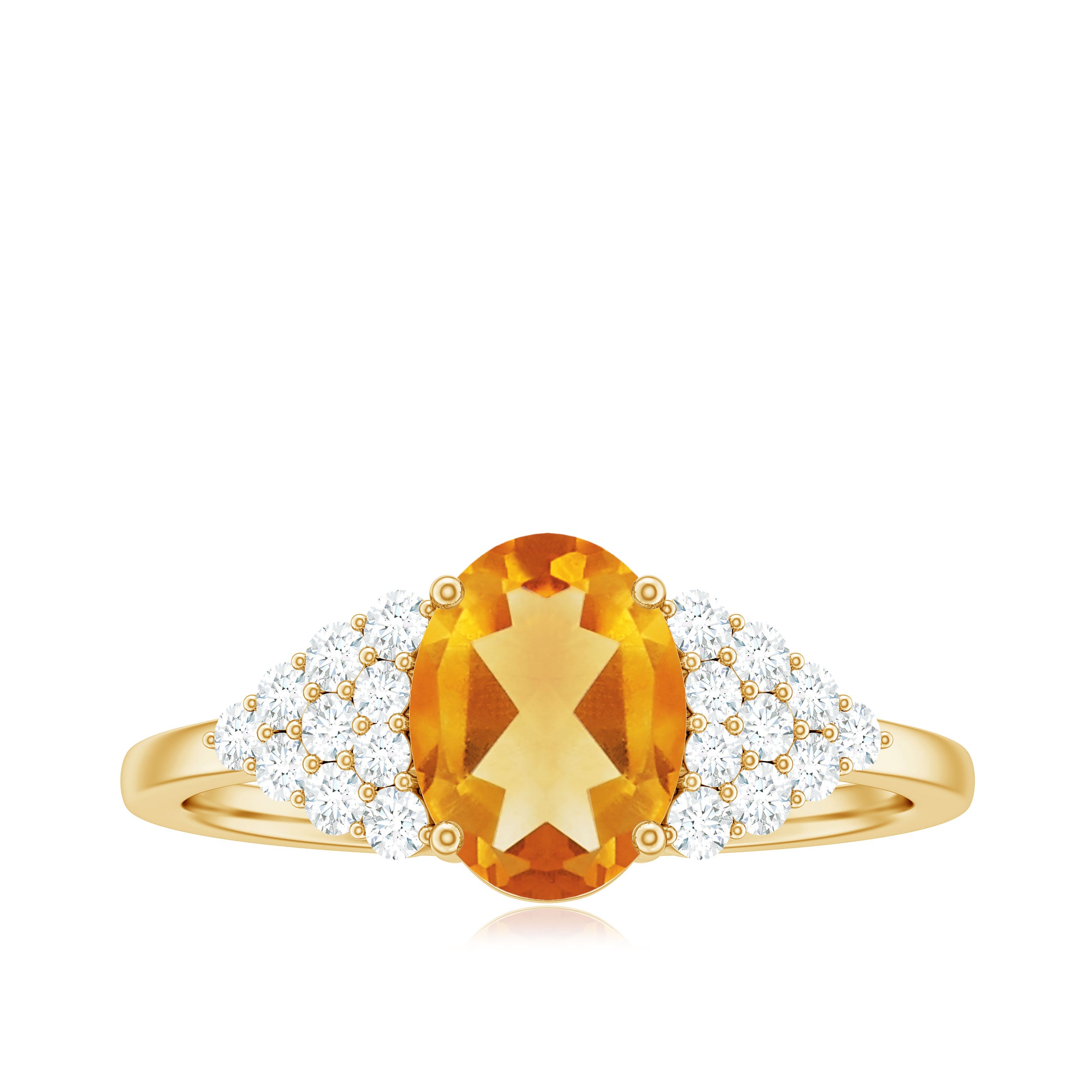 Rosec Jewels-Natural Yellow Citrine Oval Engagement Ring with Diamond Side Stones