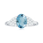 Solitaire 1 Carat Aquamarine Oval Engagement Ring with Diamond Cluster AAA - Rosec Jewels