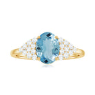 Solitaire 1 Carat Aquamarine Oval Engagement Ring with Diamond Cluster AAA - Rosec Jewels