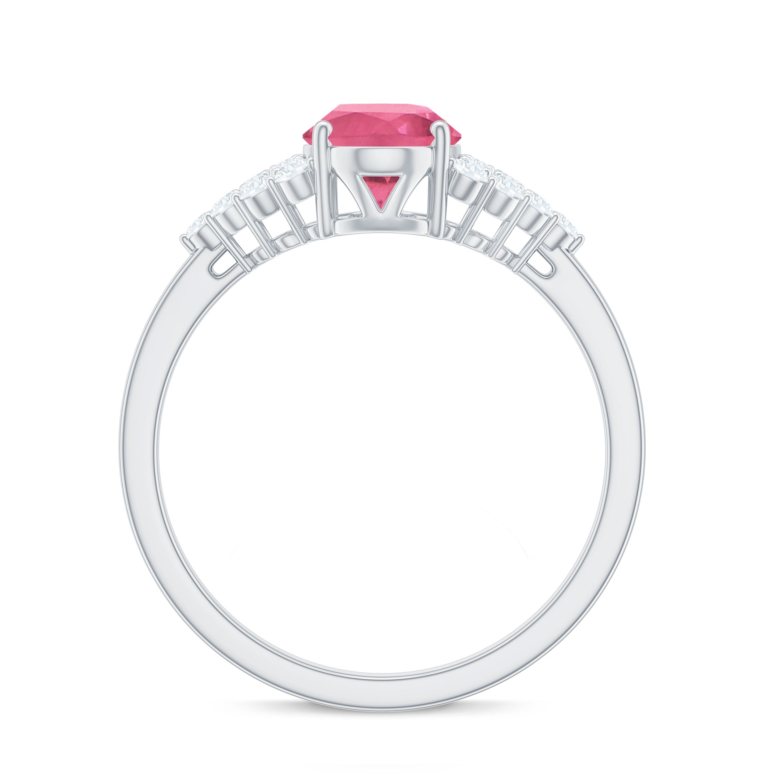 Classic Pink Tourmaline Solitaire Ring with Diamond AAA - Rosec Jewels
