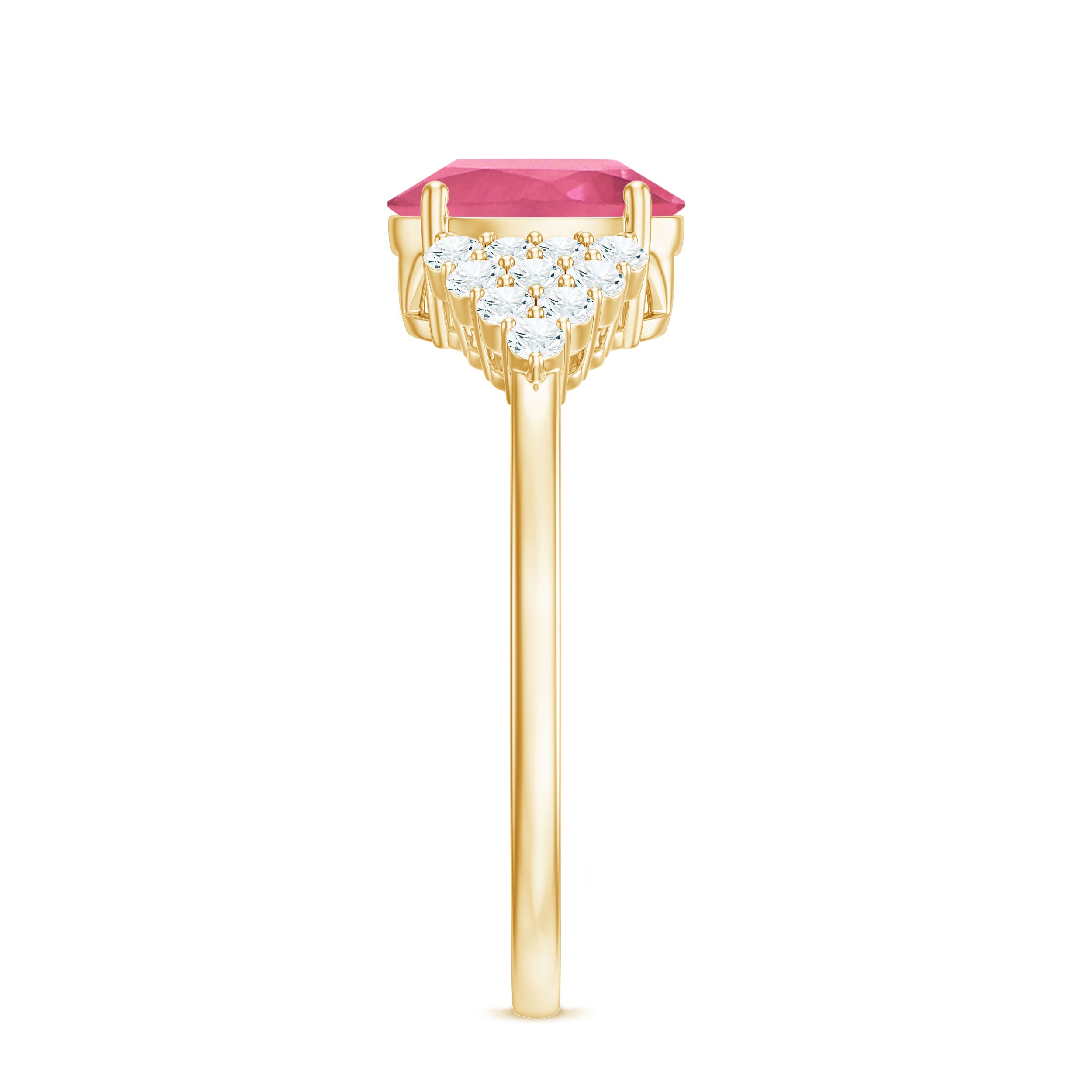Classic Pink Tourmaline Solitaire Ring with Diamond AAA - Rosec Jewels