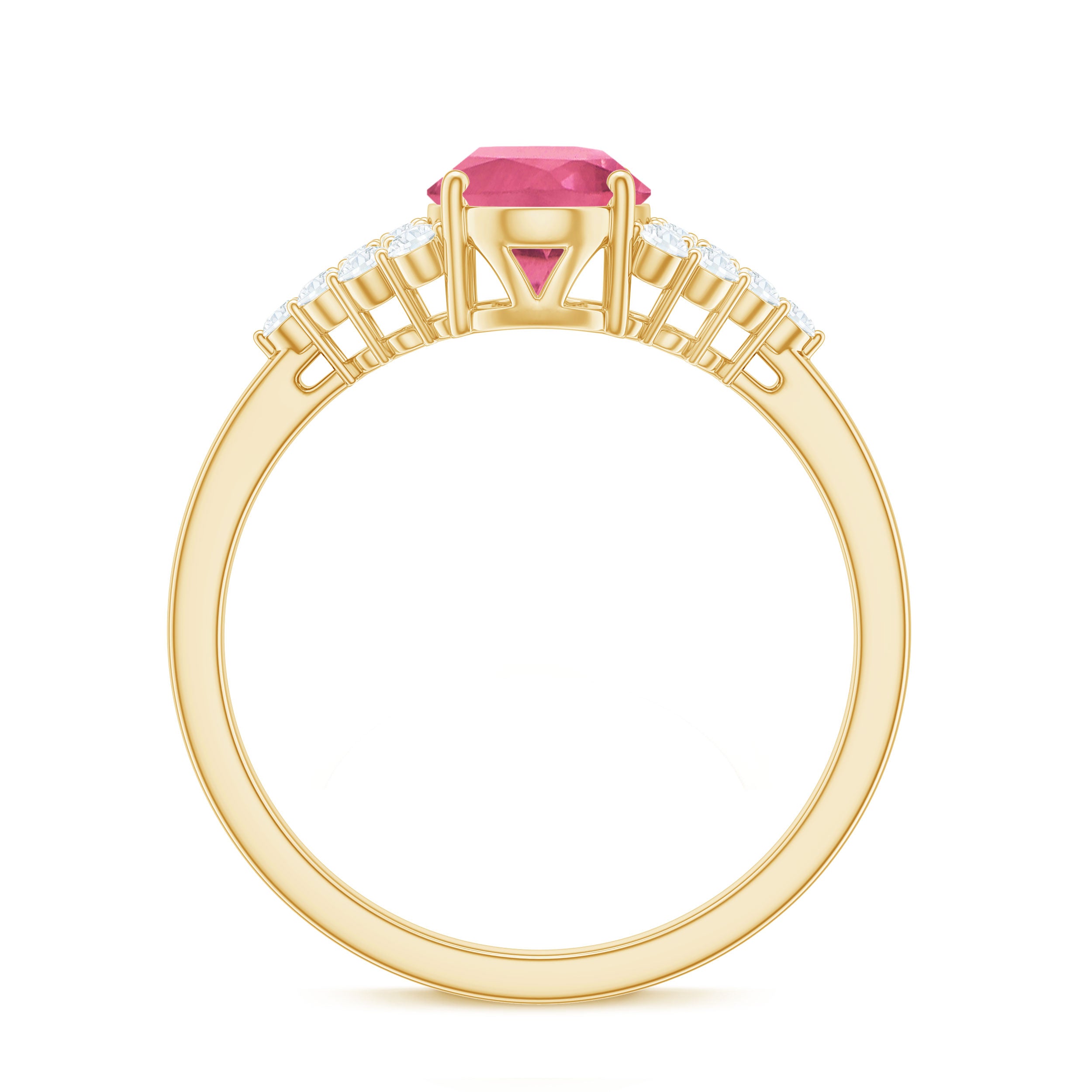 Classic Pink Tourmaline Solitaire Ring with Diamond AAA - Rosec Jewels