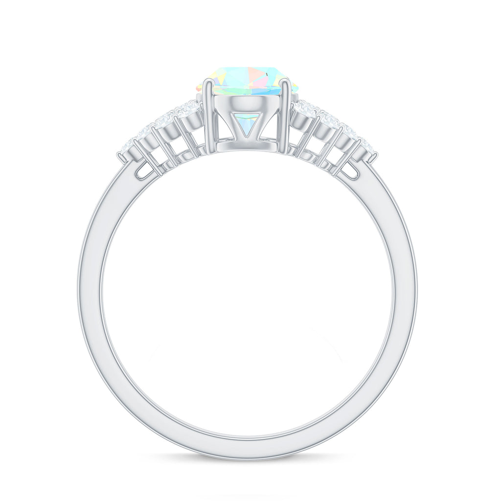 Rosec Jewels-1.75 CT Oval Cut Ethiopian Opal Solitaire Ring with Diamond Accent