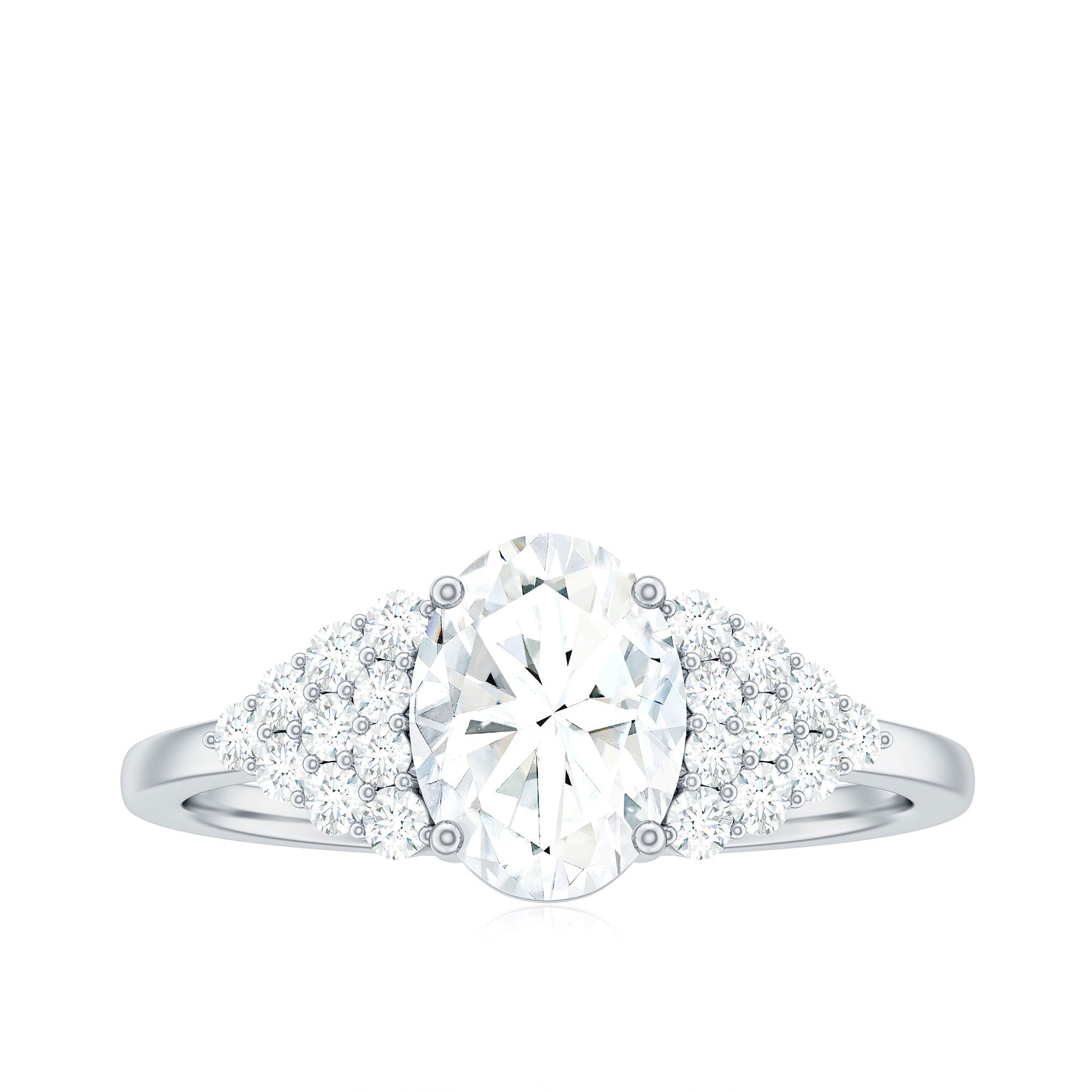 Rosec Jewels-6X8 MM Oval Moissanite Engagement Ring with Cluster Side Stones