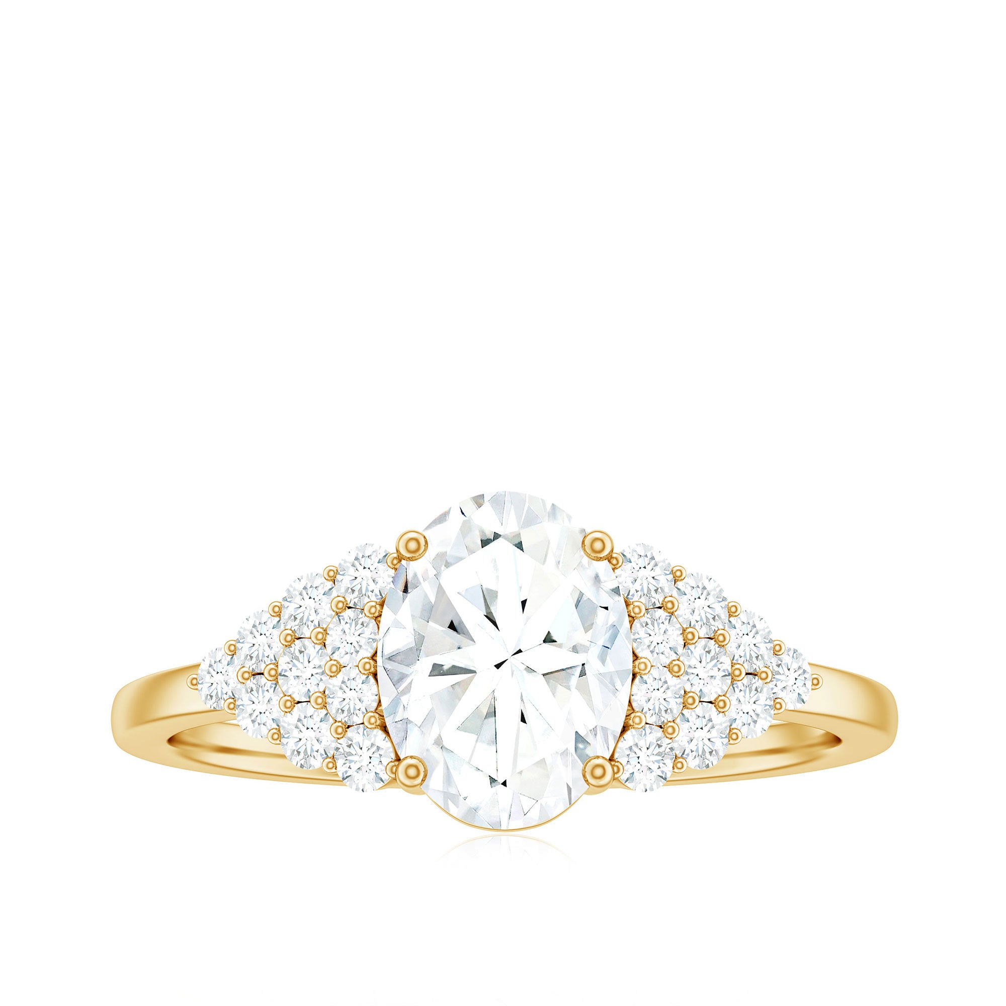Rosec Jewels-6X8 MM Oval Moissanite Engagement Ring with Cluster Side Stones