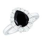 Certified Genuine 1.7 Carat Black Spinel Teardrop Engagement Ring with Diamond Halo AAA - Rosec Jewels
