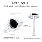 Certified Genuine 1.7 Carat Black Spinel Teardrop Engagement Ring with Diamond Halo AAA - Rosec Jewels