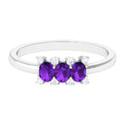Rosec Jewels-Natural Oval Amethyst 3 Stone Promise Ring with Diamond