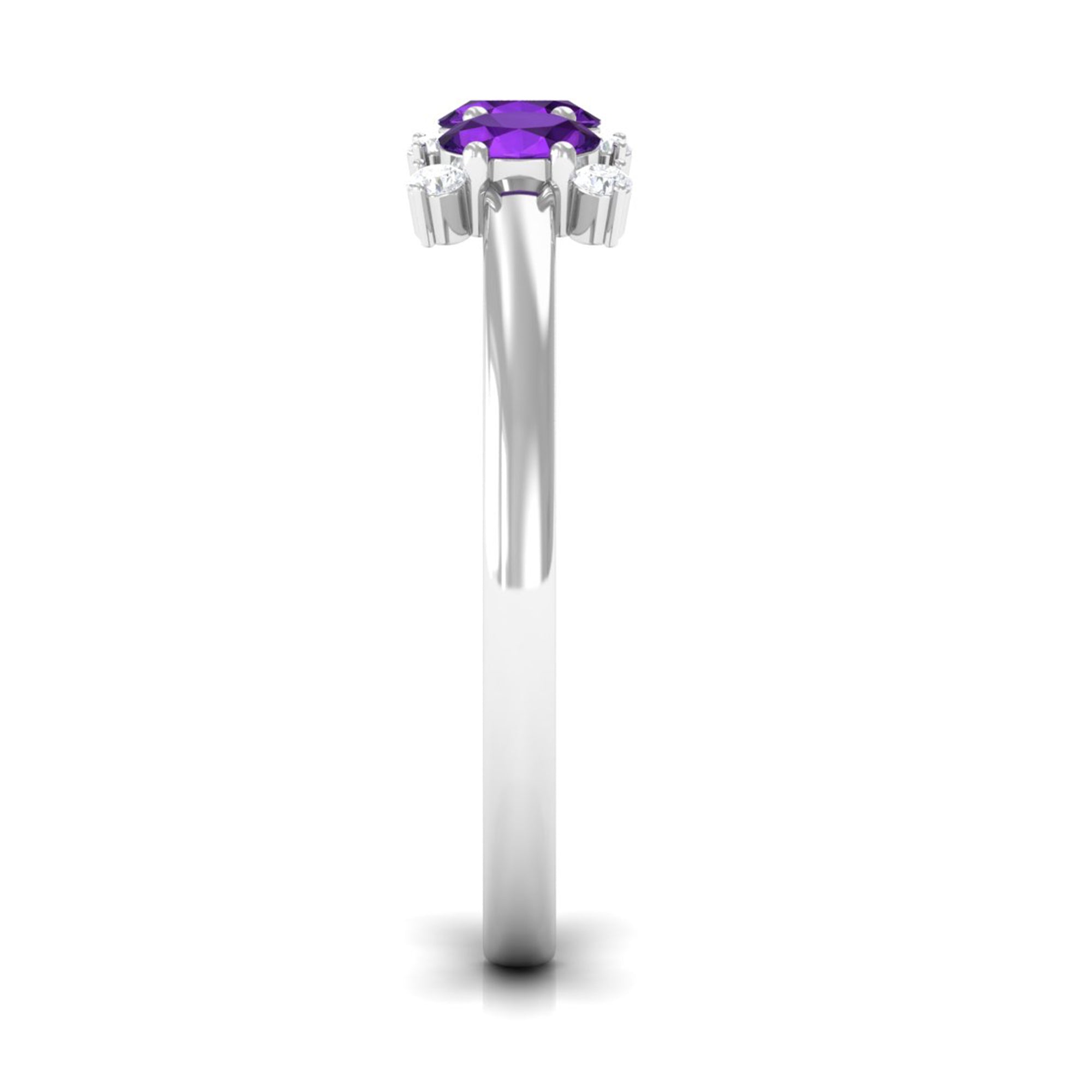 Rosec Jewels-Natural Oval Amethyst 3 Stone Promise Ring with Diamond