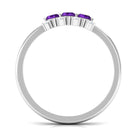Rosec Jewels-Natural Oval Amethyst 3 Stone Promise Ring with Diamond