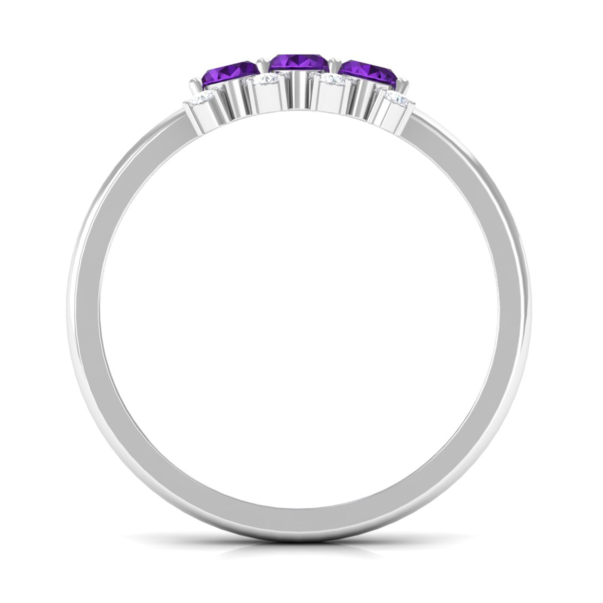 Rosec Jewels-Natural Oval Amethyst 3 Stone Promise Ring with Diamond