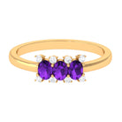 Rosec Jewels-Natural Oval Amethyst 3 Stone Promise Ring with Diamond