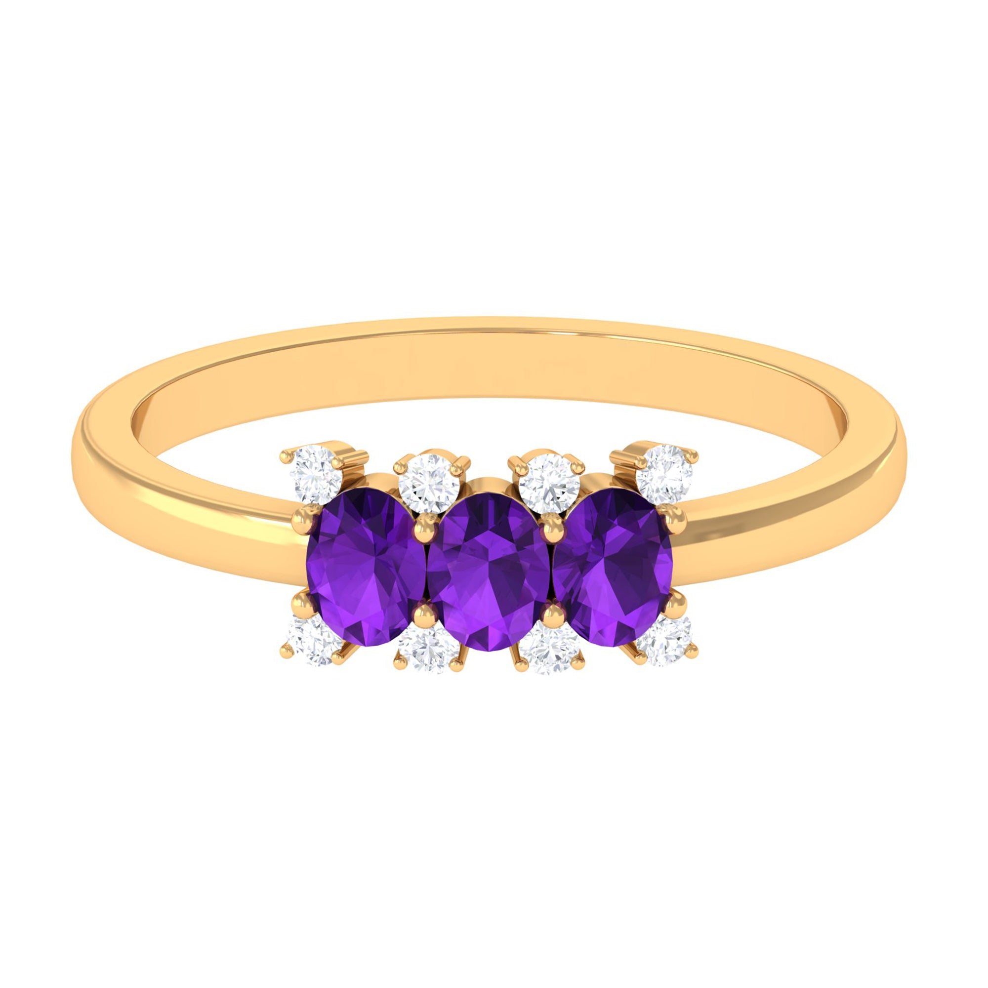 Rosec Jewels-Natural Oval Amethyst 3 Stone Promise Ring with Diamond