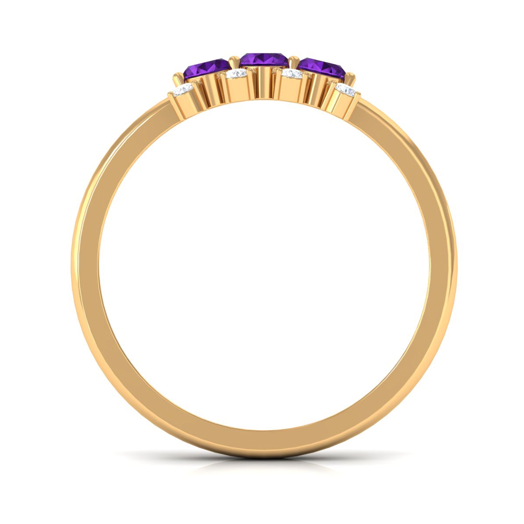 Rosec Jewels-Natural Oval Amethyst 3 Stone Promise Ring with Diamond