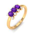Rosec Jewels-Natural Oval Amethyst 3 Stone Promise Ring with Diamond