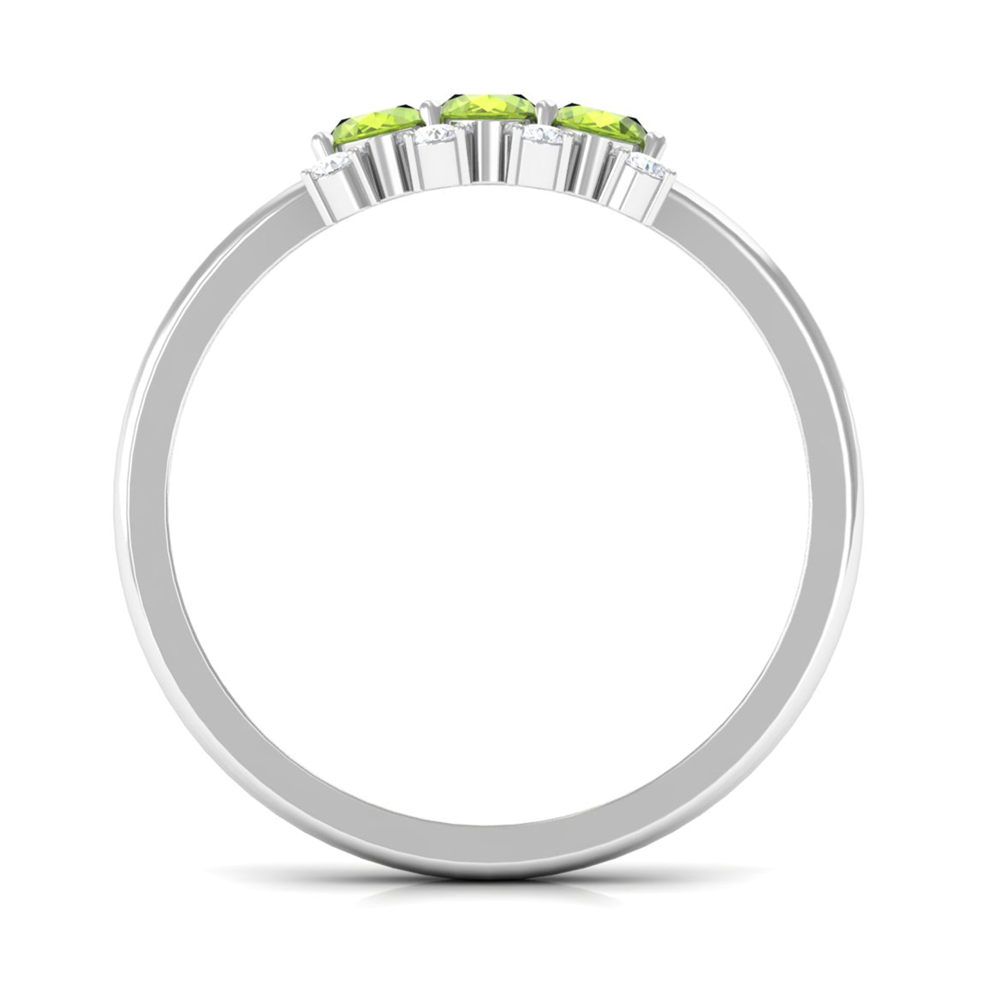 3/4 CT Oval Cut Peridot Three Stone Ring with Diamond Stones AAA - Rosec Jewels