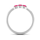 Oval Ruby Three Stone Promise Ring with Diamond AAA - Rosec Jewels
