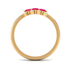 Oval Ruby Three Stone Promise Ring with Diamond AAA - Rosec Jewels