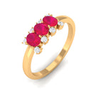 Oval Ruby Three Stone Promise Ring with Diamond AAA - Rosec Jewels