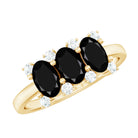 Rosec Jewels-Natural Oval Black Spinel 3 Stone Engagement Ring with Diamond