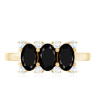 Rosec Jewels-Natural Oval Black Spinel 3 Stone Engagement Ring with Diamond