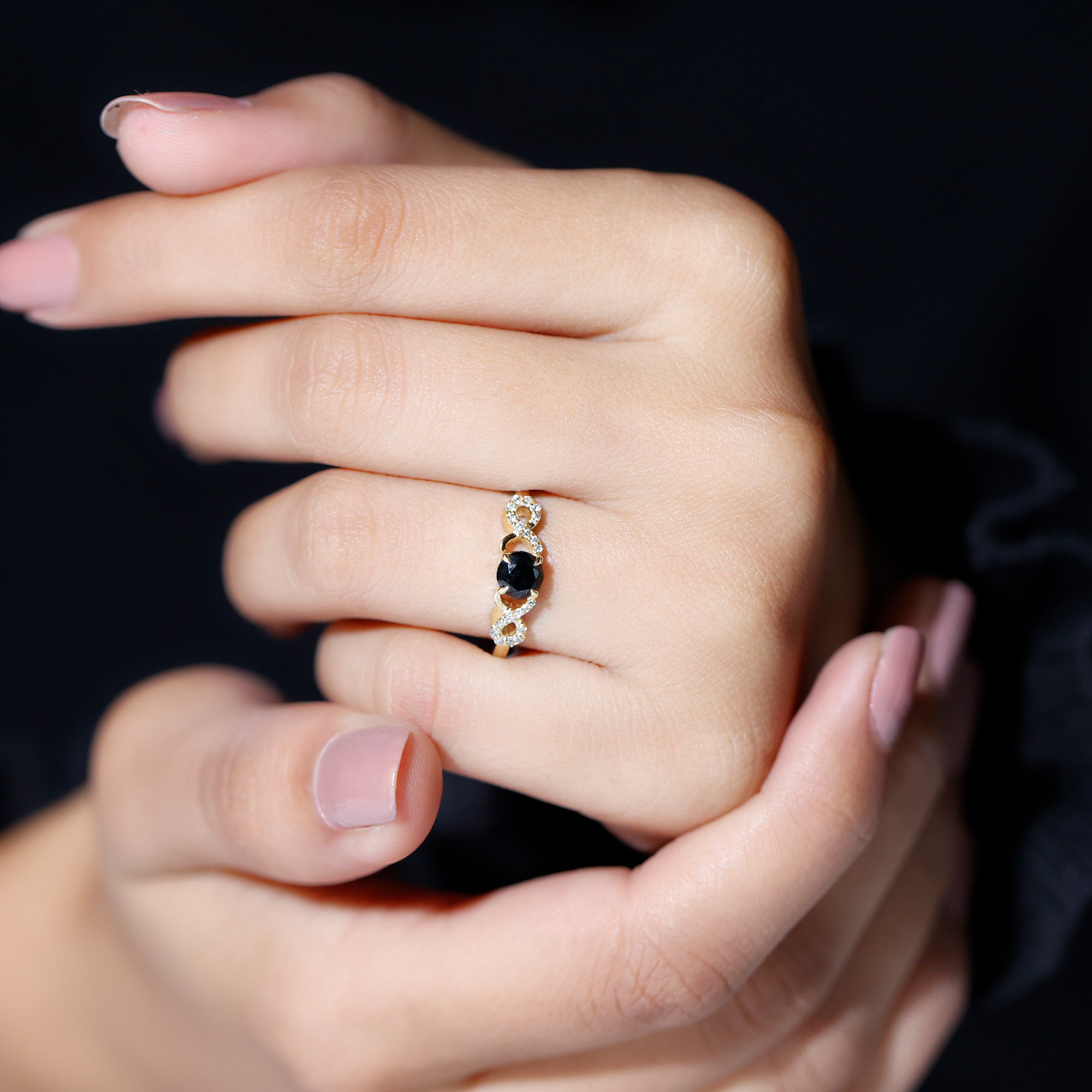Round Black and White Diamond Infinity Engagement Ring Black Diamond - ( AAA ) - Quality - Rosec Jewels