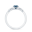 0.6 Carat Round London Blue Topaz Engagement Ring with Criss Cross Diamond AAA - Rosec Jewels