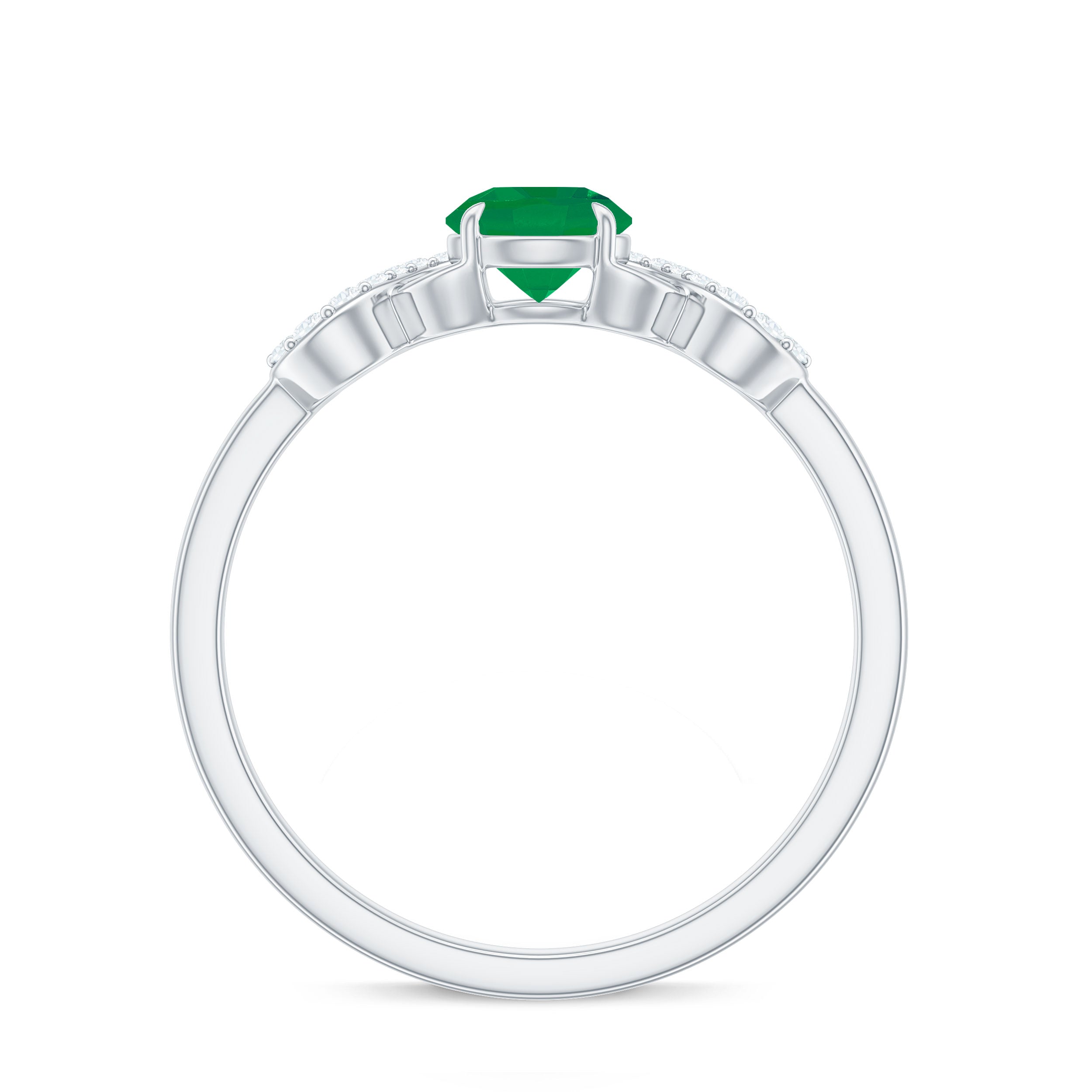 Rosec Jewels-Real Emerald Diamond Promise Engagement Ring with Criss Cross Shank